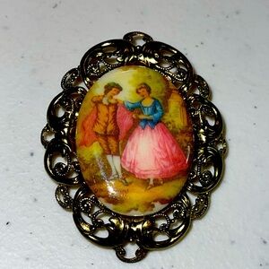 Vintage Pin Brooch Fragonard Rococo Baroque Courting Couple Victorian Signed